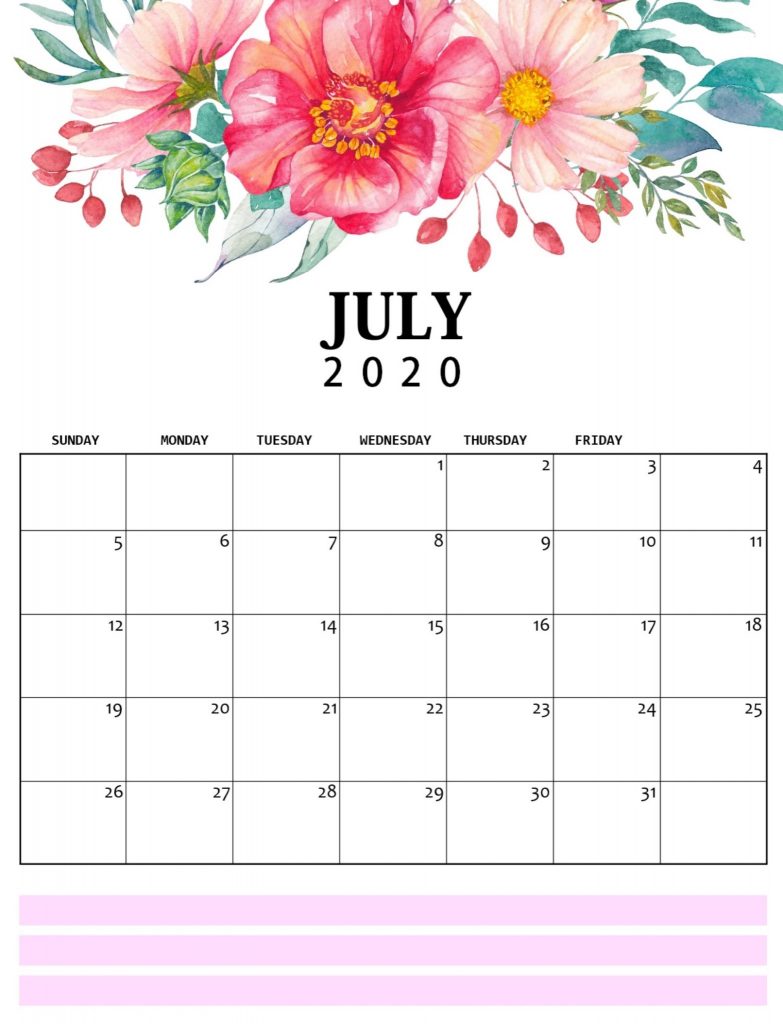 Floral July 2020 Calendar