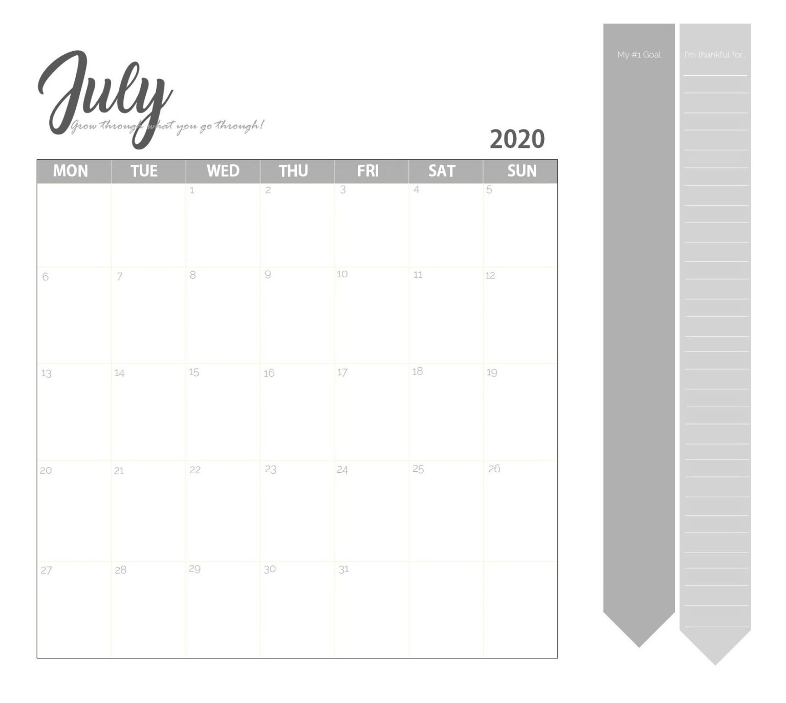 Free July 2020 Desk Calendar