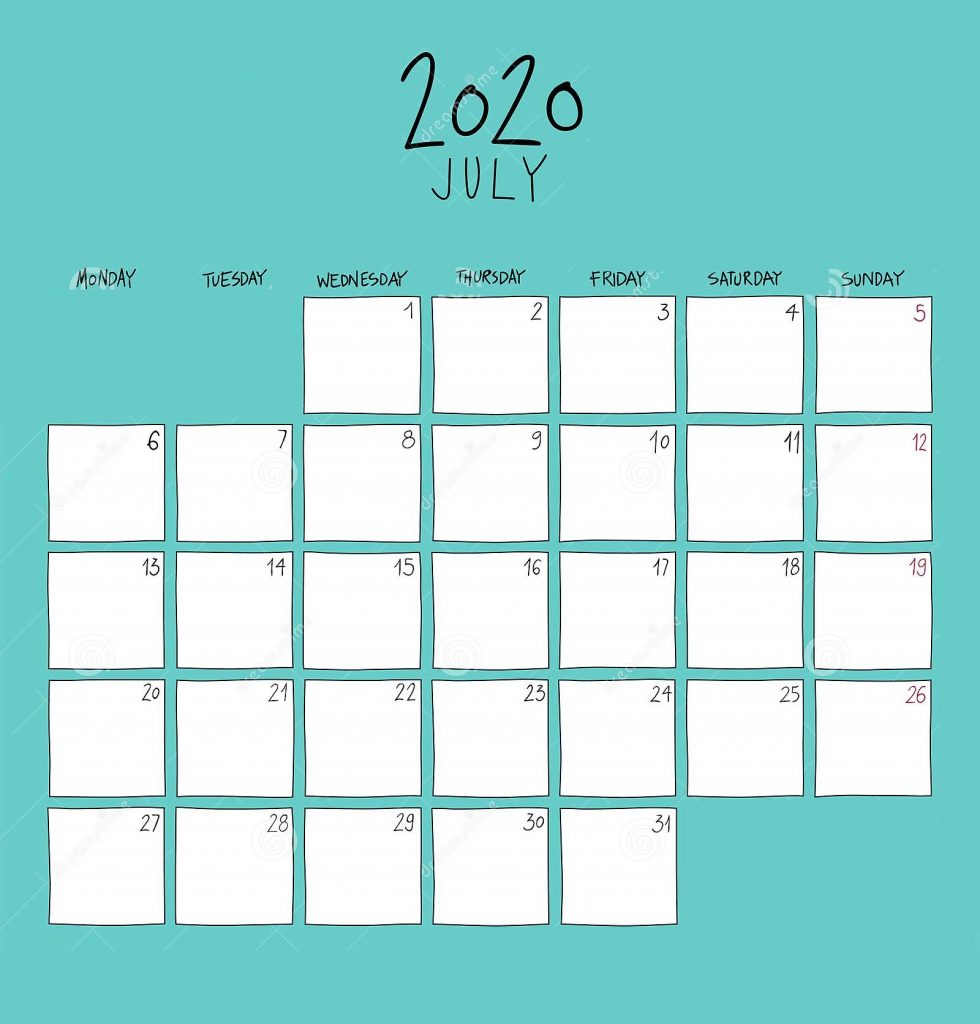 July 2020 Colorful Wall Calendar
