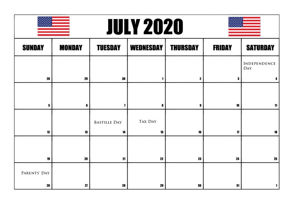 July 2020 United States Calendar