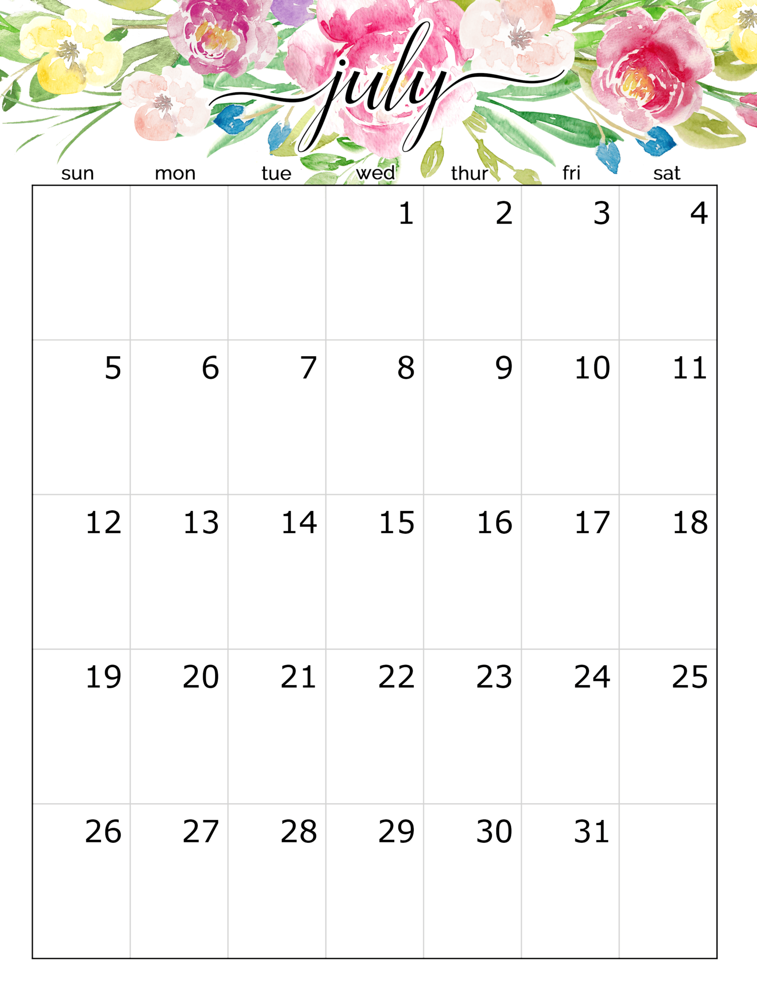 Latest July 2020 Floral Calendar
