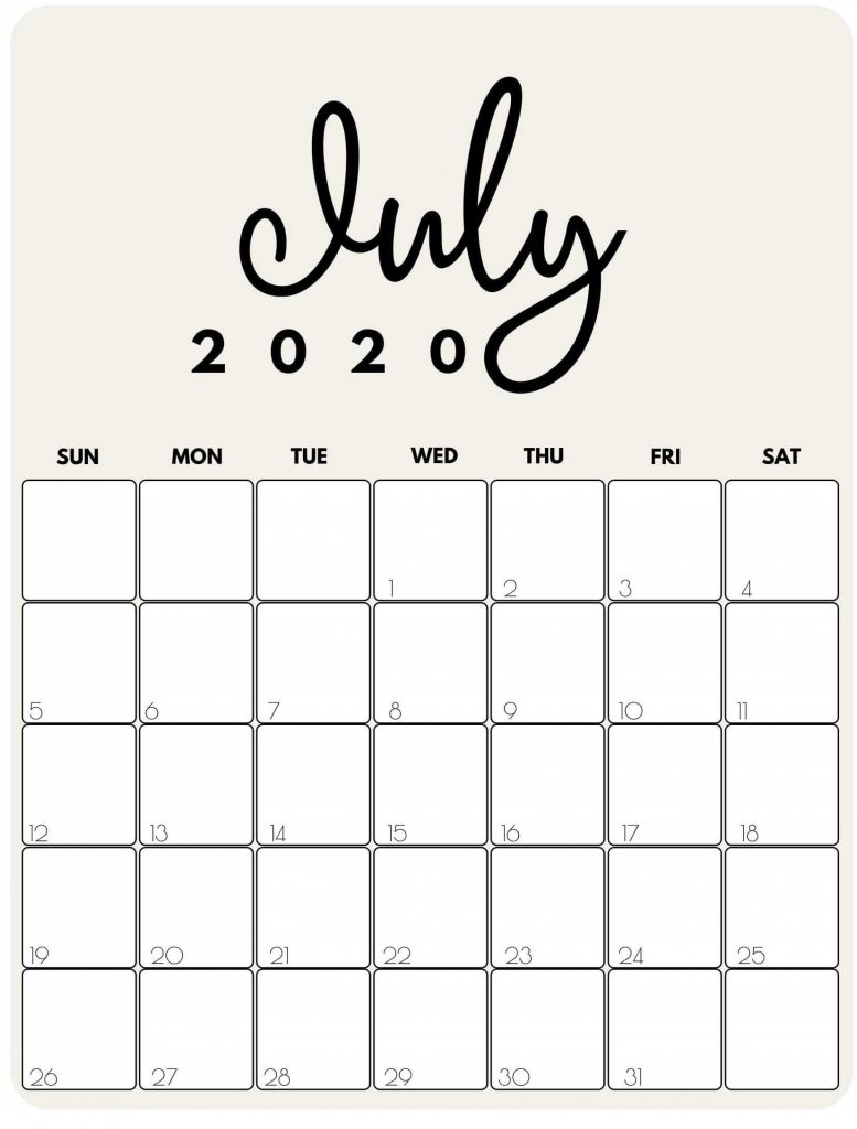 Print July 2020 Wall Calendar