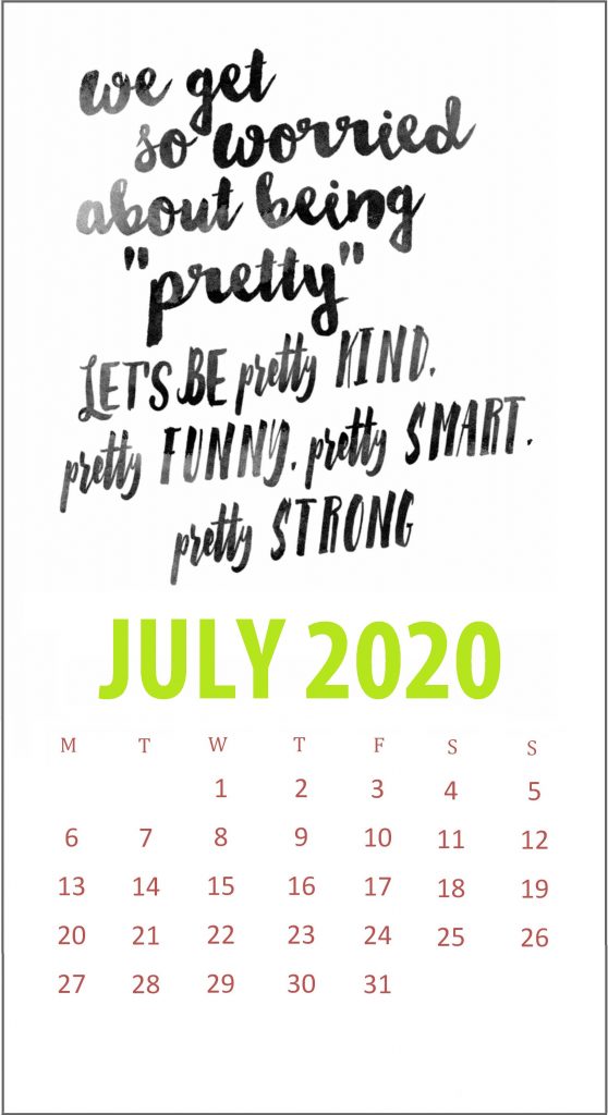 Printable July 2020 Quotes Calendar