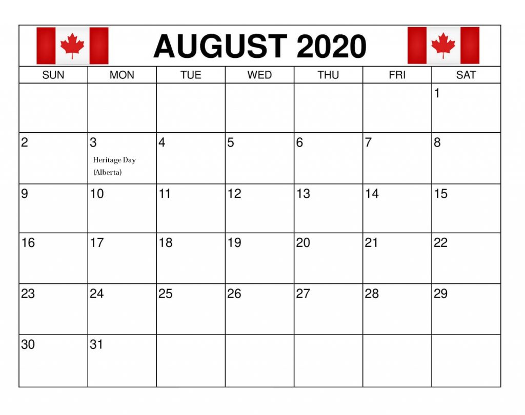 August 2020 Holidays Calendar