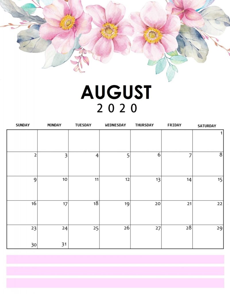 Floral August 2020 Calendar