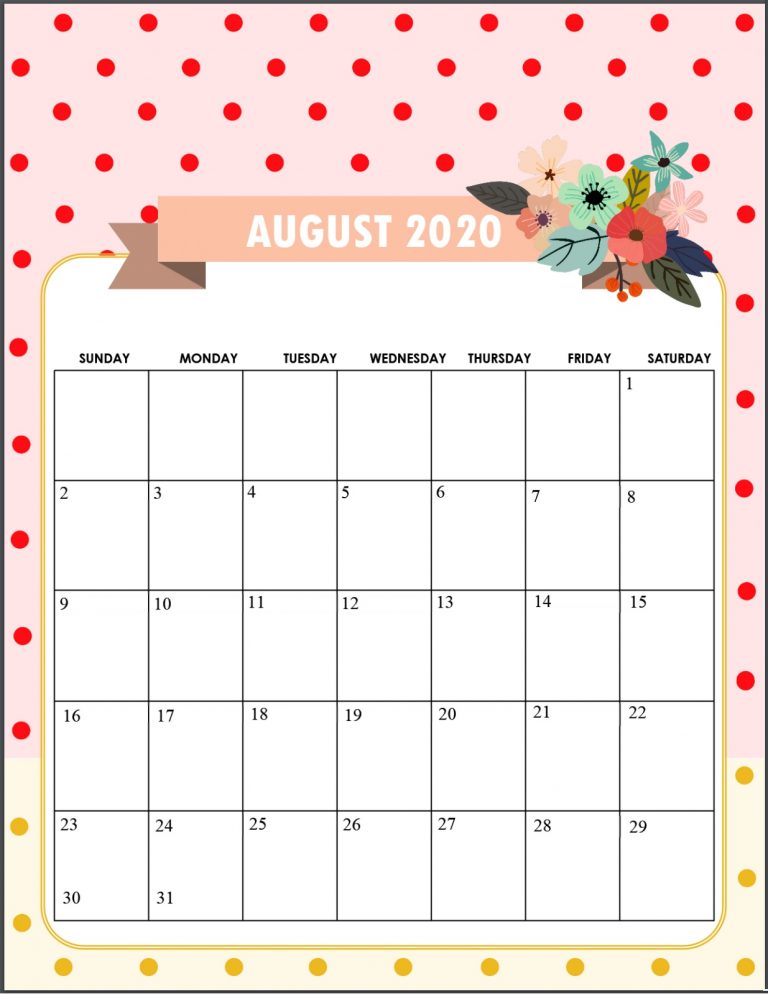 Cute August 2020 Calendar