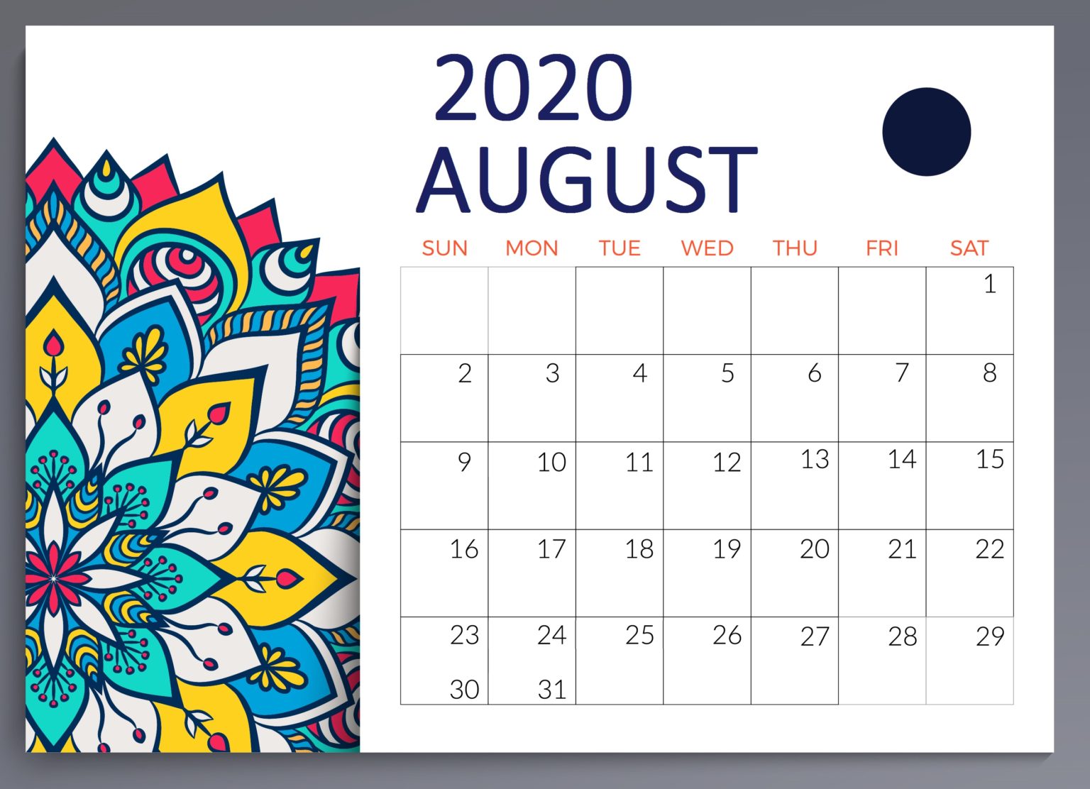 Floral August 2020 Calendar