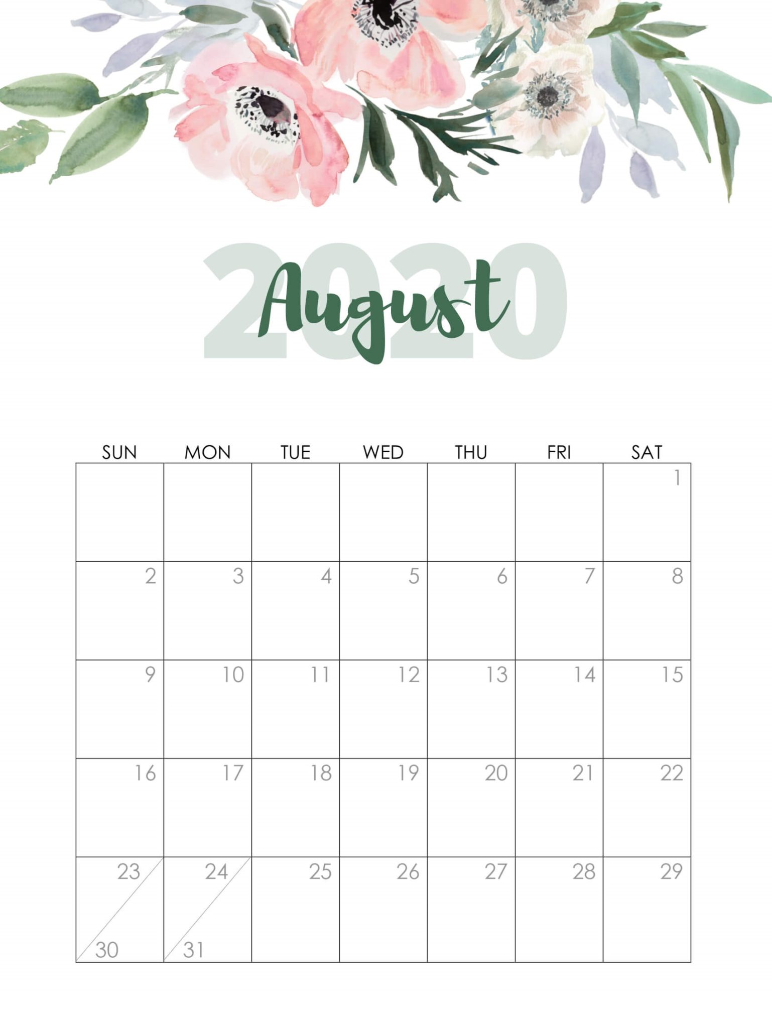 Latest August 2020 Floral Calendar