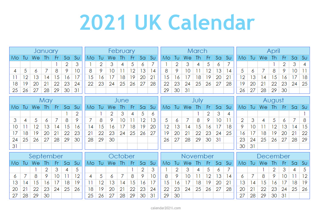 2021 UK Calendar Printable
