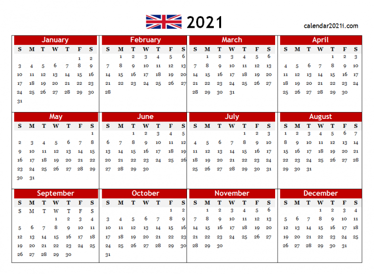 UK 2021 Calendar Printable, Holidays, Word, Excel, PDF, Floral | England