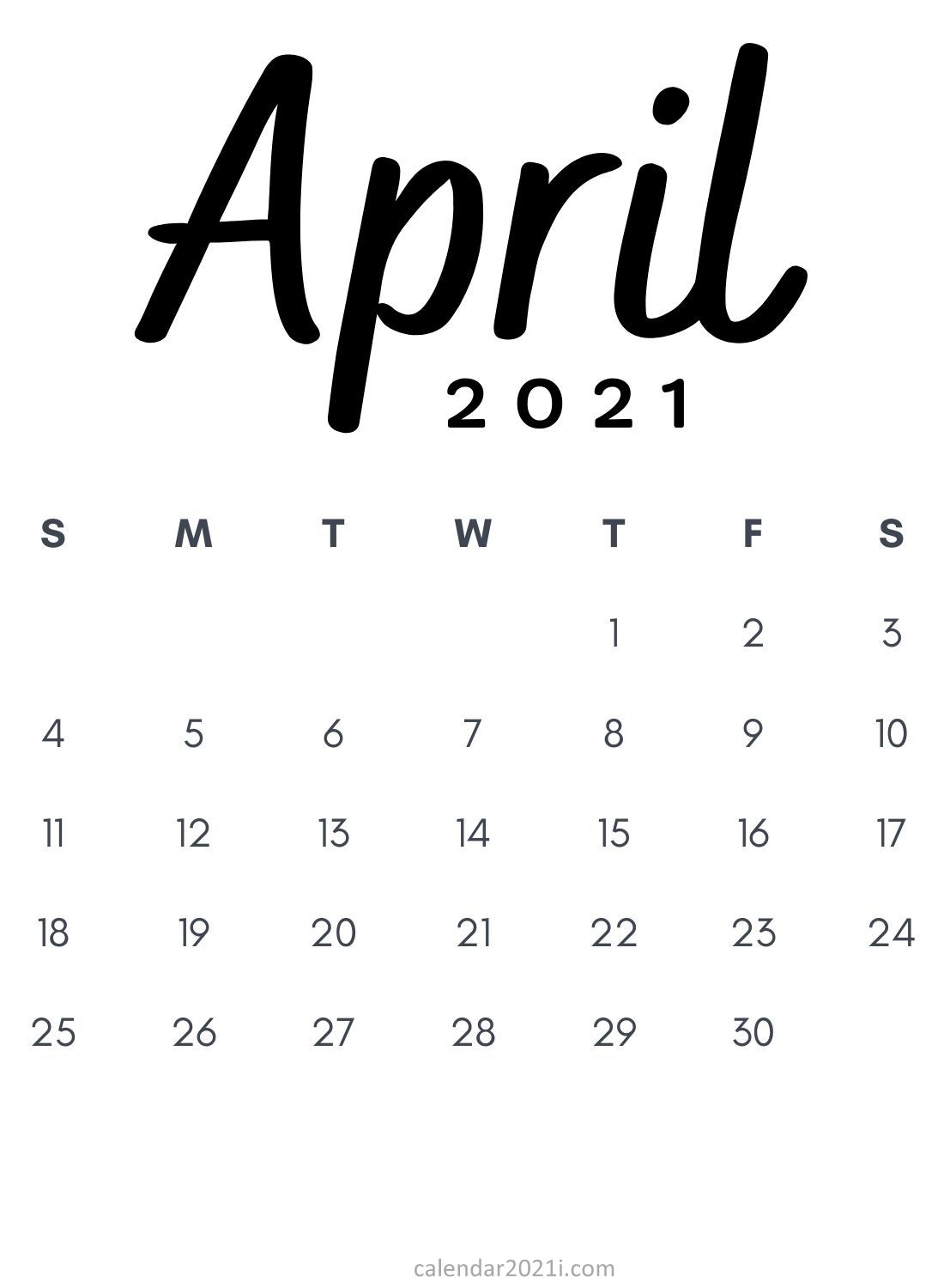 April 2021 Minimalist Calendar Printable