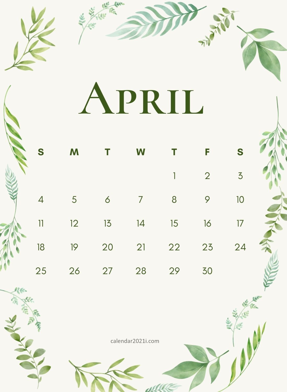 April 2021 Wall Calendar Printable