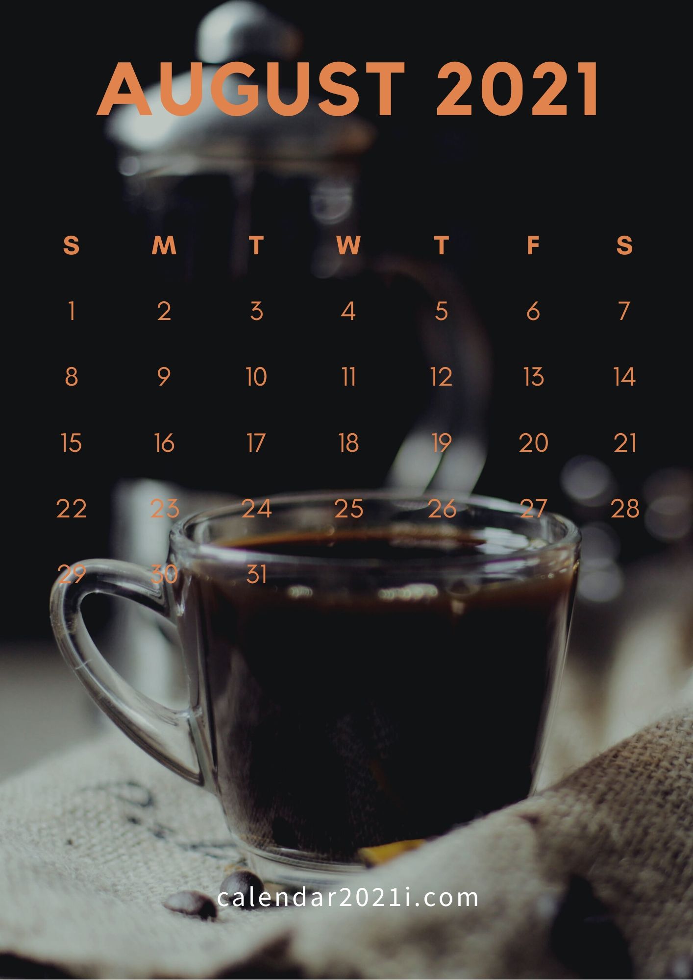 August 2021 iPhone Calendar Wallpaper