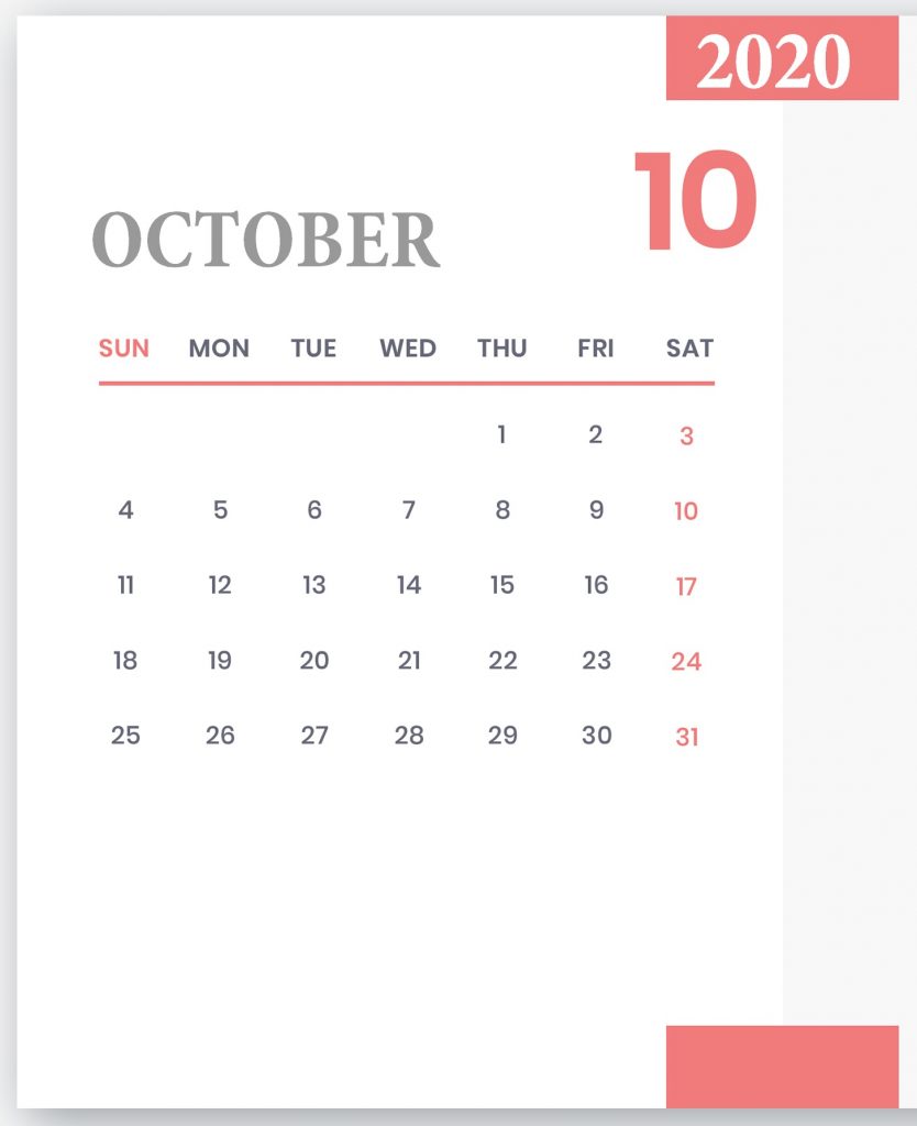 October 2020 Office Desk Calendar