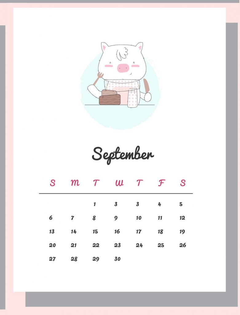Cute September 2020 Calendar Design