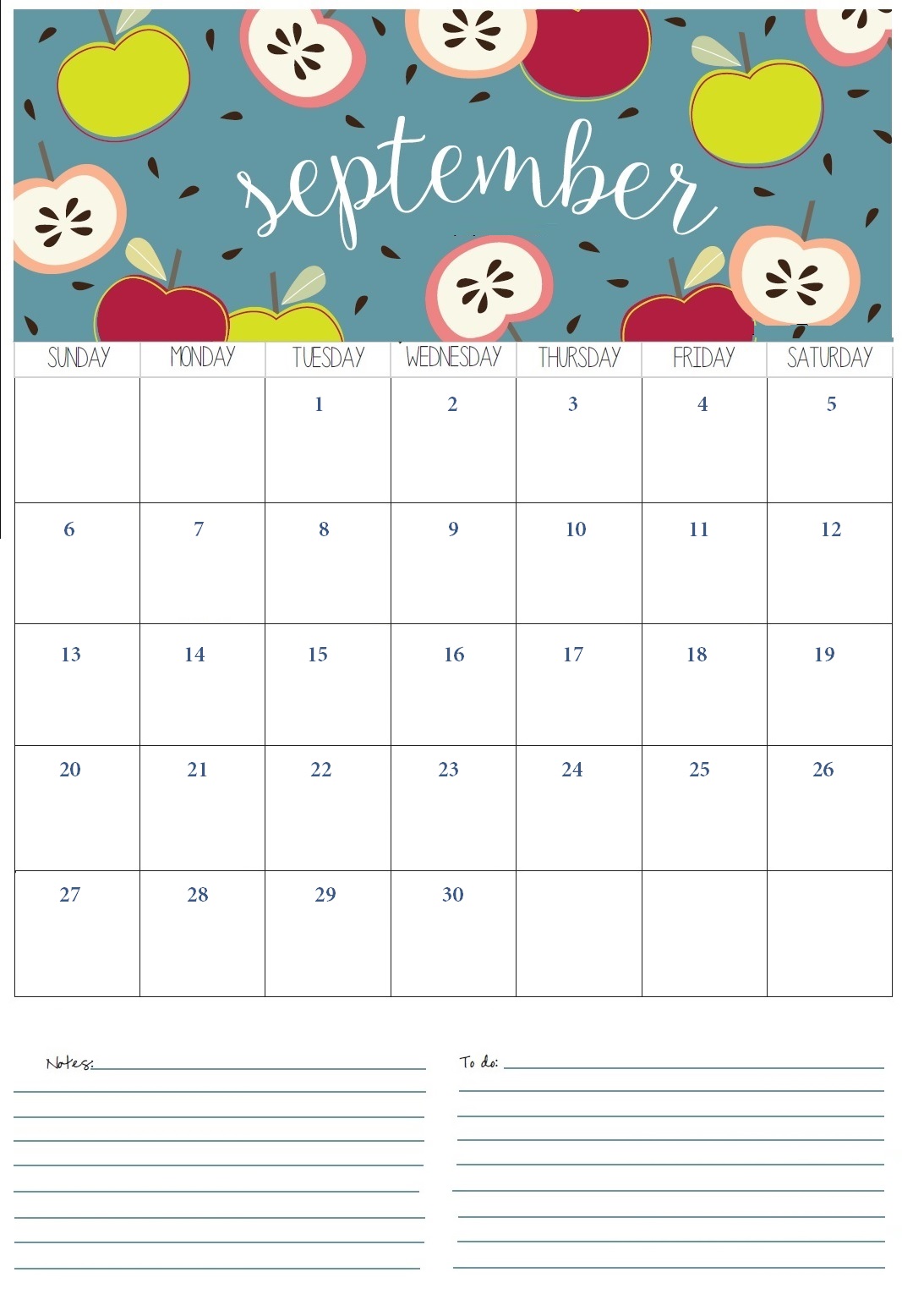 Cute September 2020 Wall Calendar