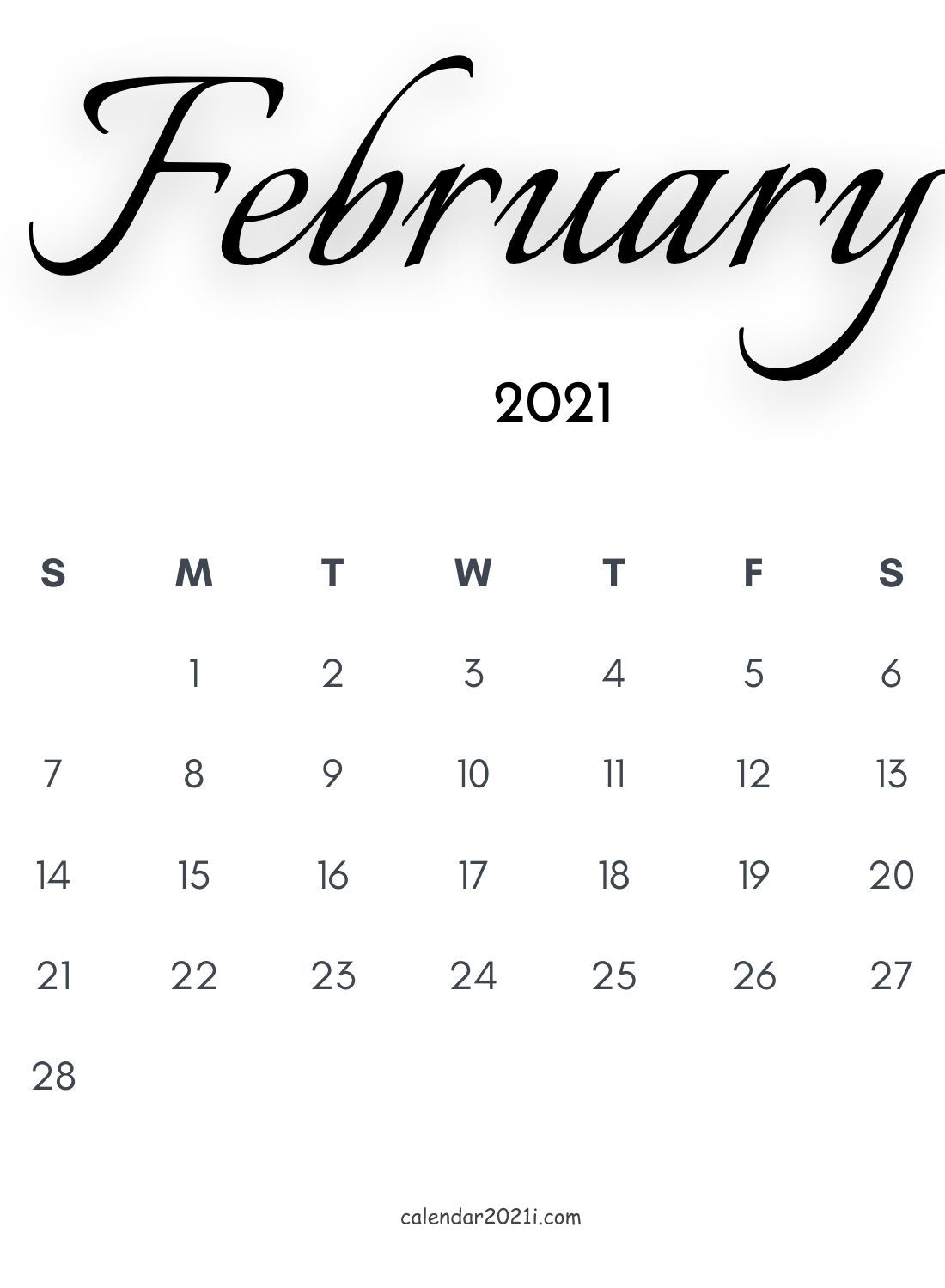 February 2021 Calligraphy Calendar