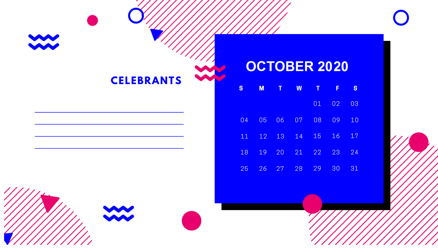 Free October 2020 Desk Calendar