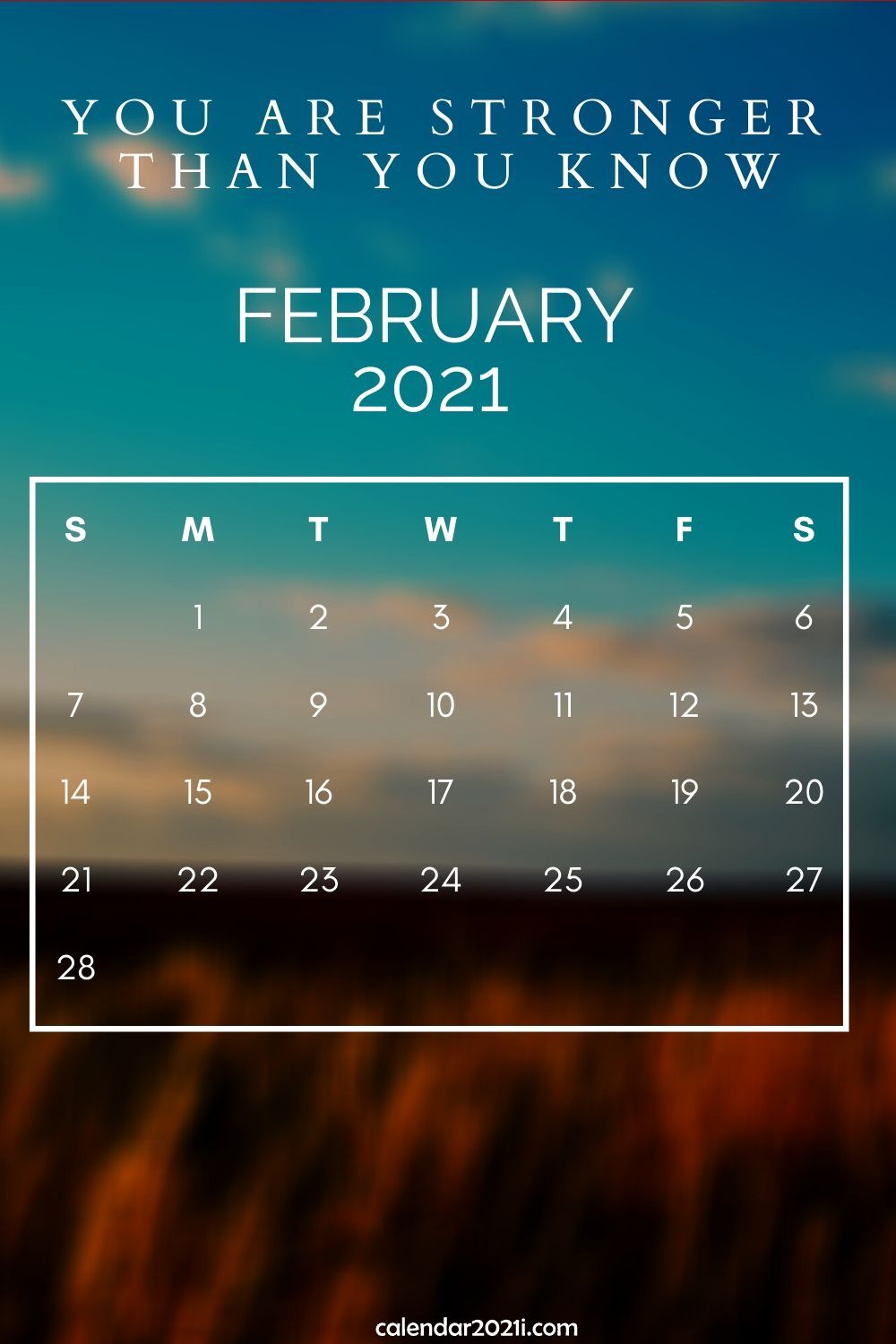 Inspiring February 2021 Calendar