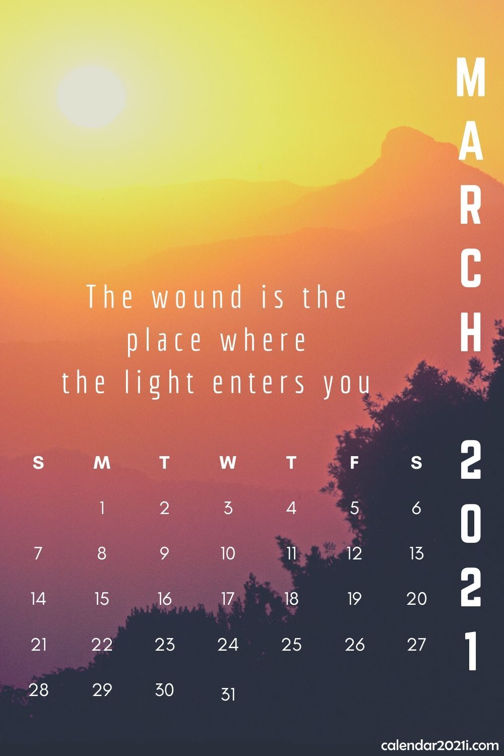 Inspiring March 2021 Calendar