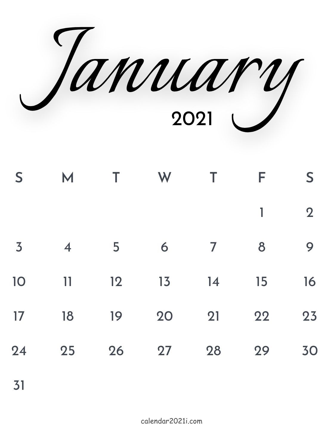 January 2021 Calligraphy Calendar