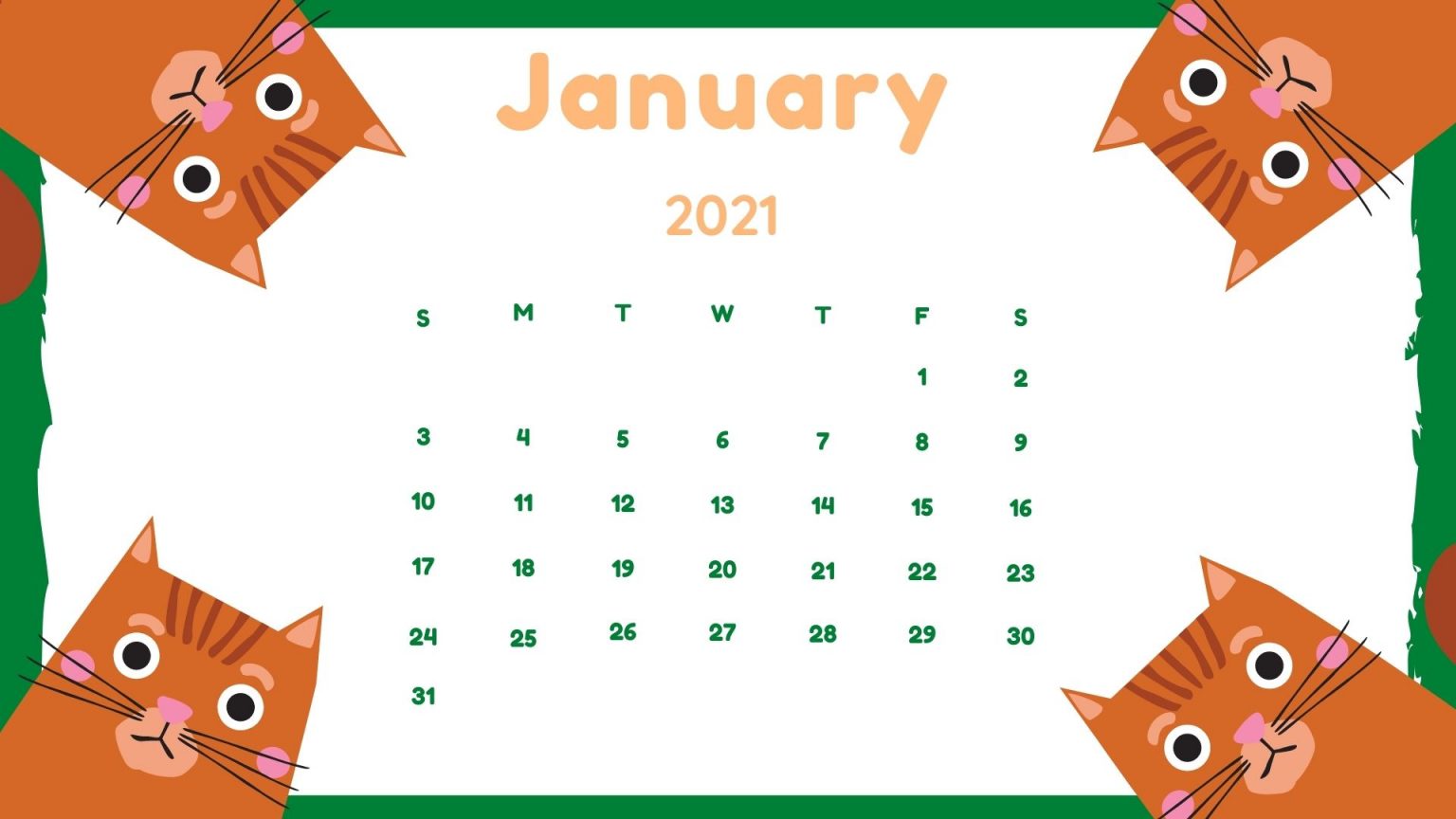 January 2021 Cute Calendar Wallpaper