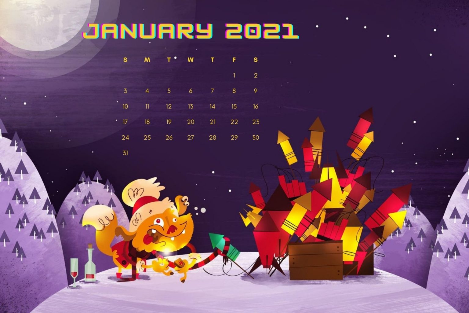 January 2021 Desktop Calendar Wallpaper