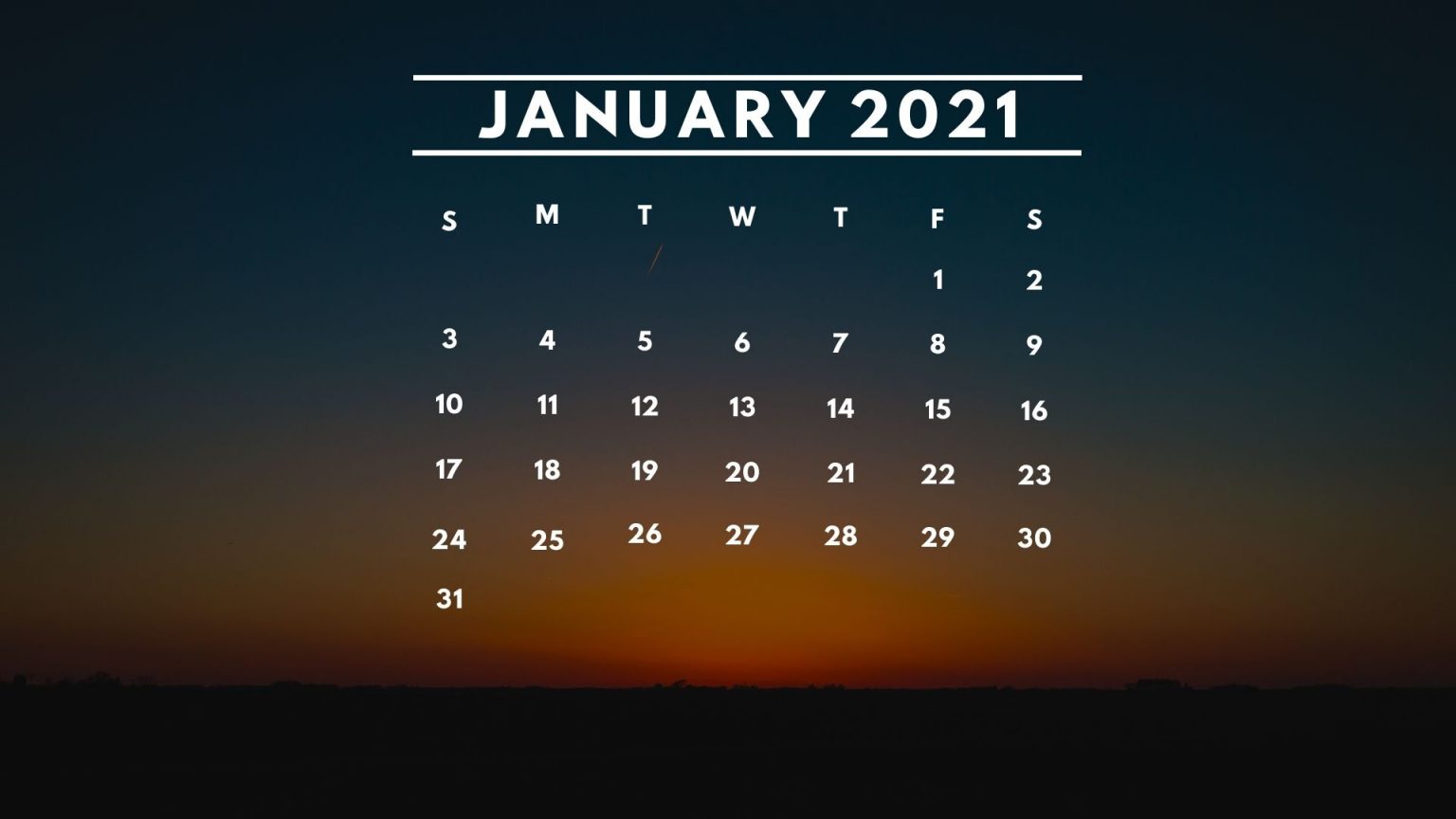 January 2021 Sunrise Calendar Wallpaper