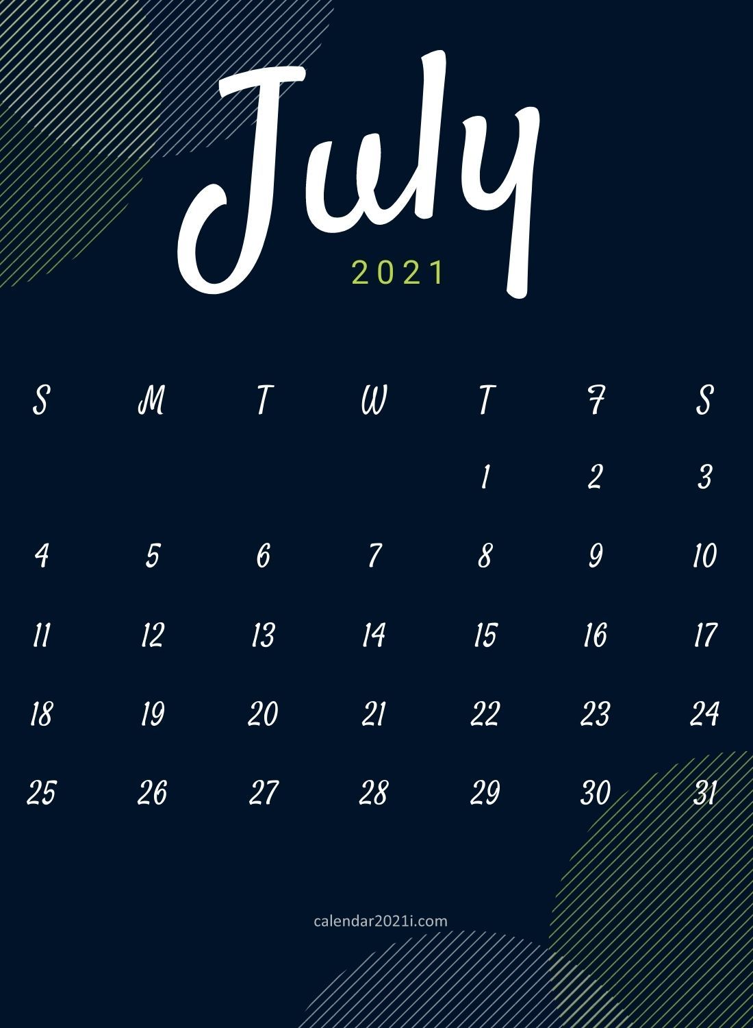July 2021 Wall Calendar Printable