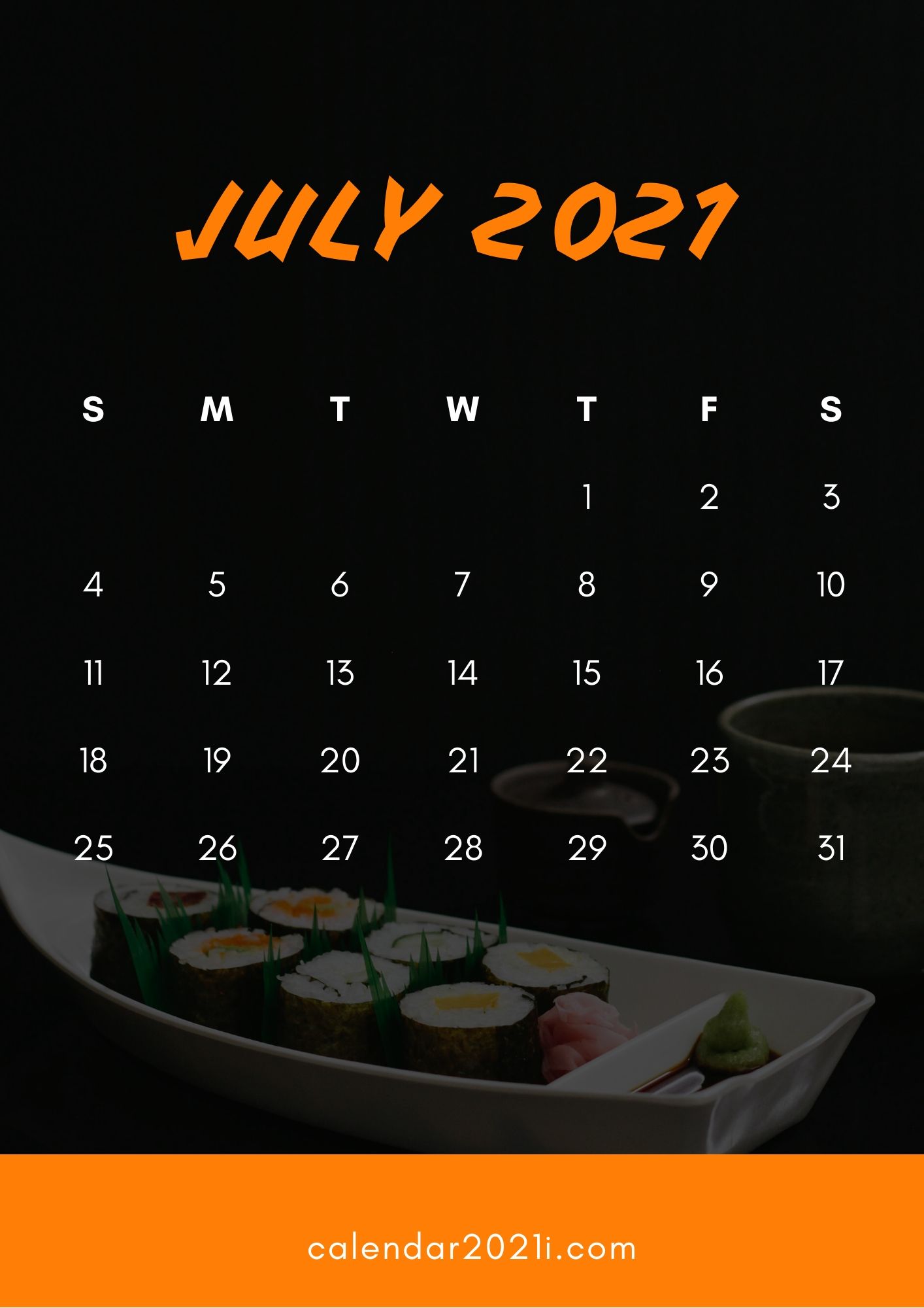 July 2021 iPhone Calendar Wallpaper