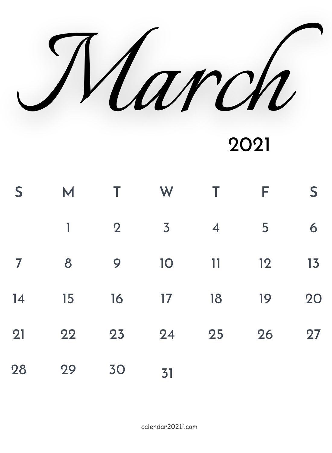 March 2021 Calligraphy Calendar