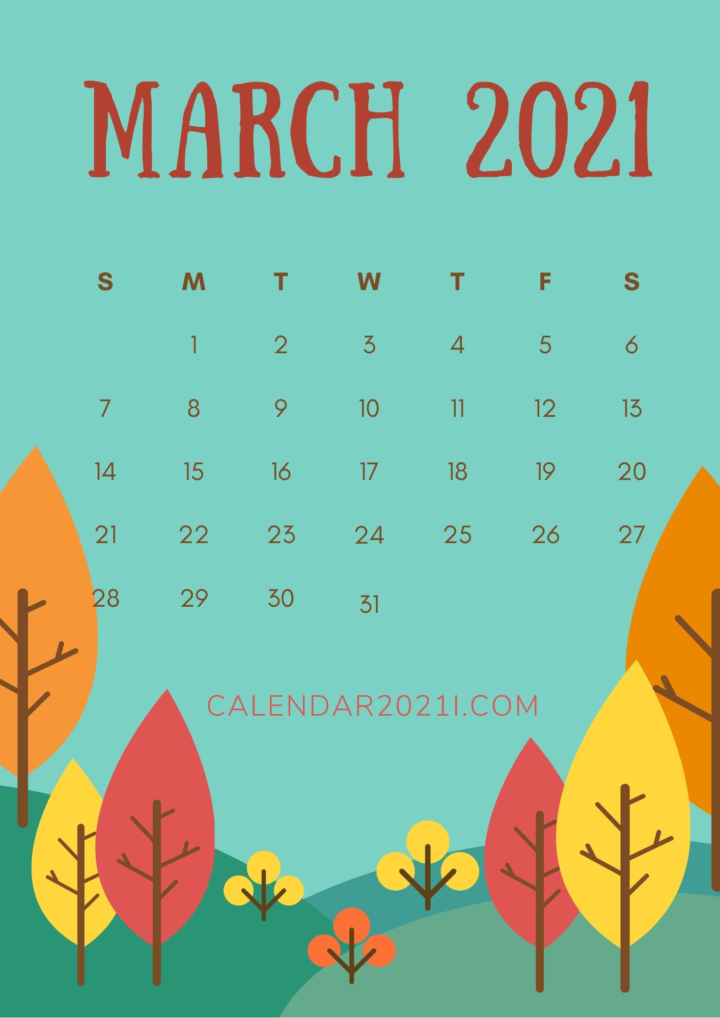 March 2021 iPhone Calendar Wallpaper