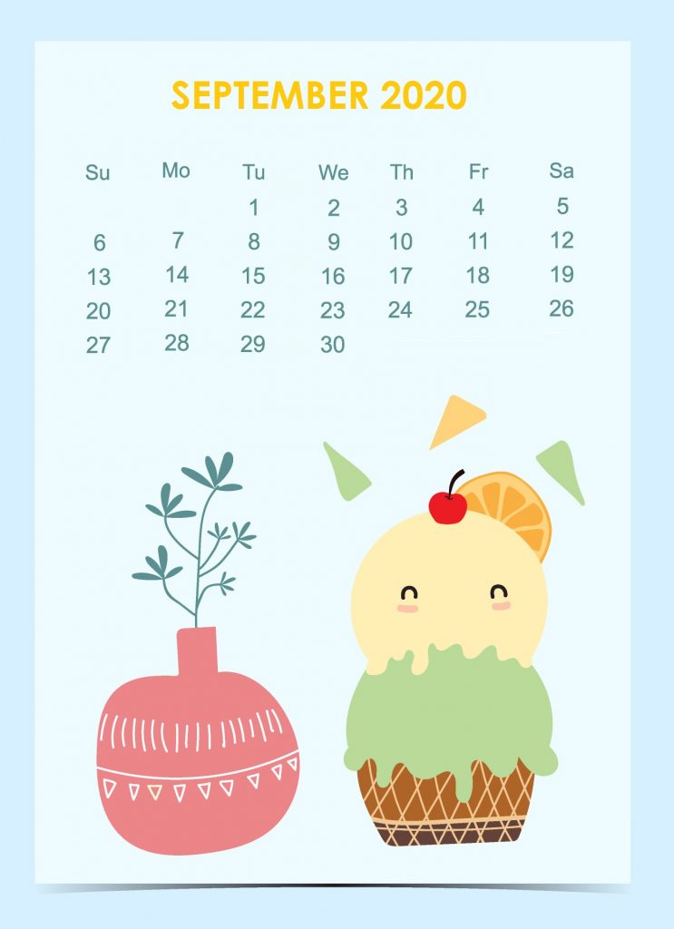 Print September 2020 Cute Calendar