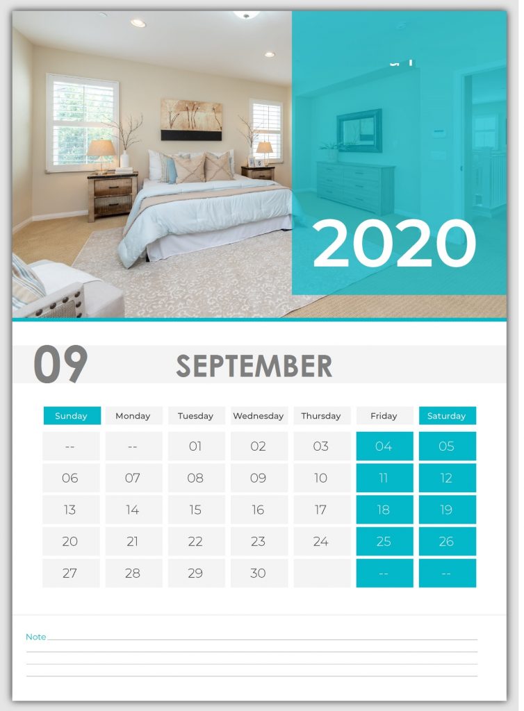 September 2020 Table Calendar