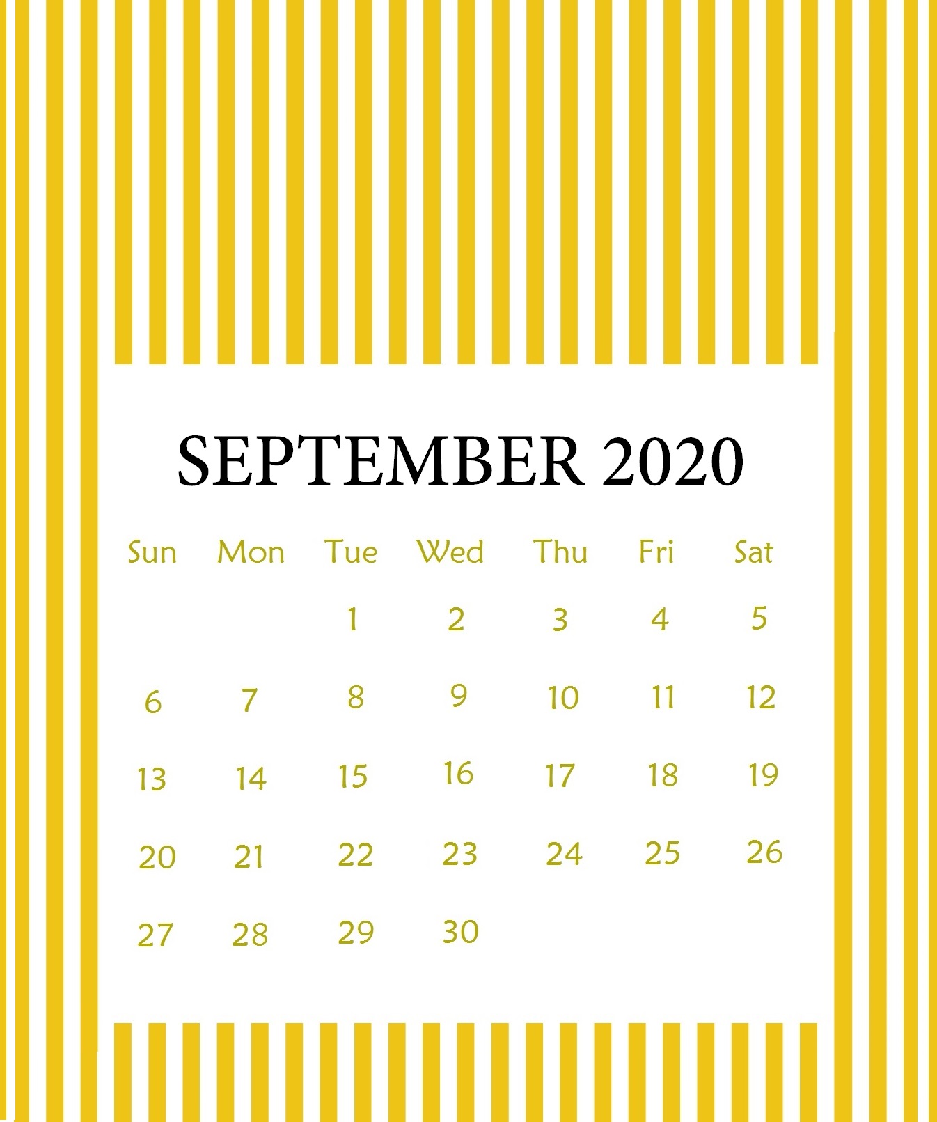 September 2020 Wall Calendar