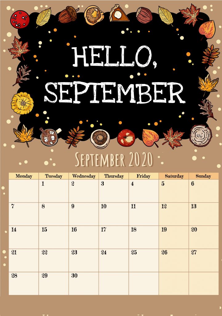 Unique September 2020 Cute Calendar