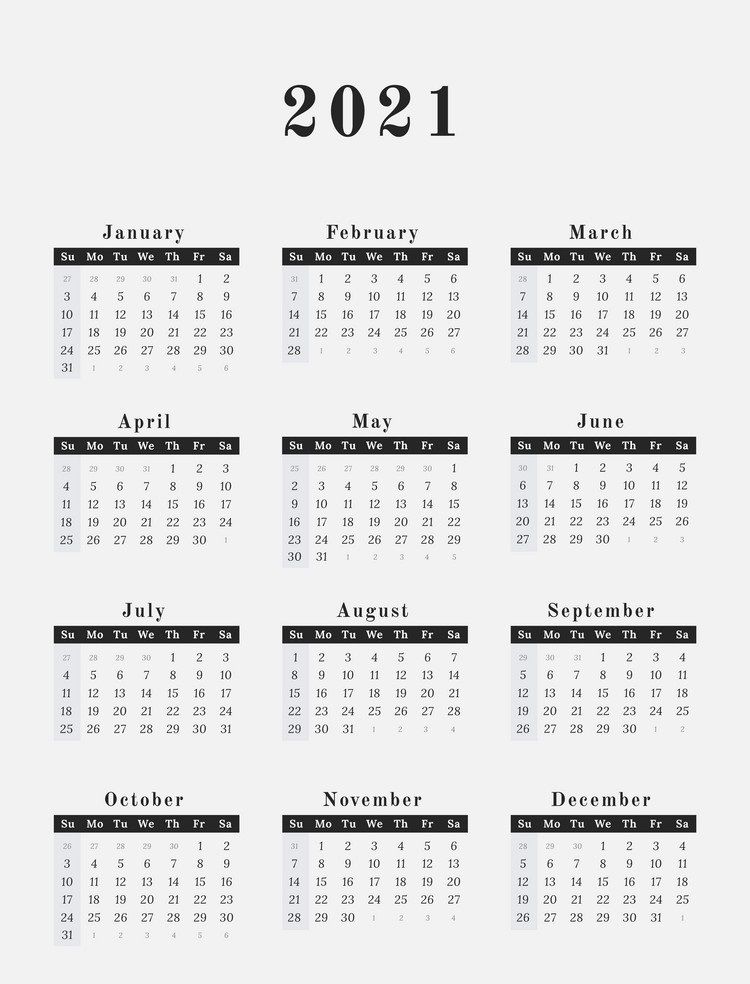 2021 Calendar Printable | 12 Months All in One