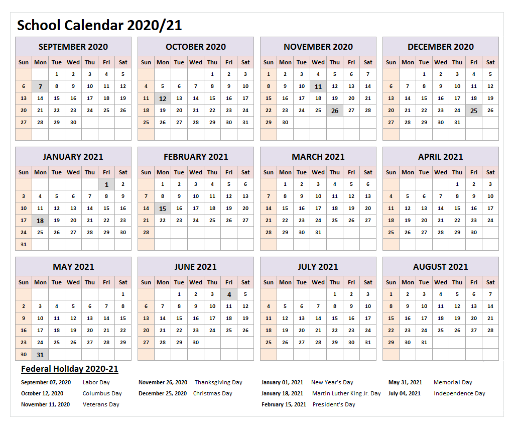 2021 Federal Holidays Calendar