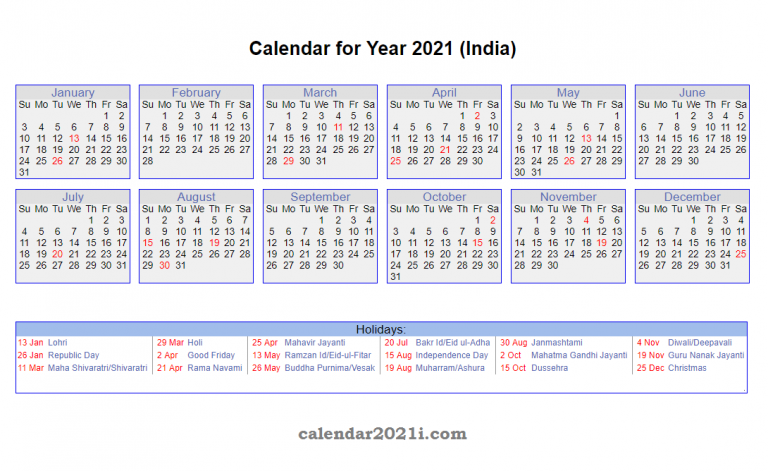 2021 India Calendar in Hindi with Holidays, Festivals