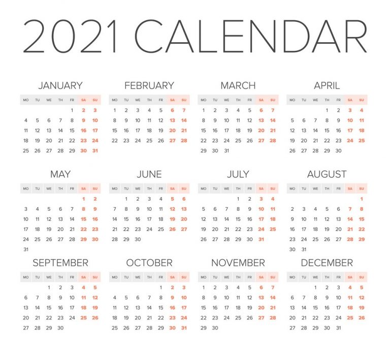 One Page 2021 Calendar Printable