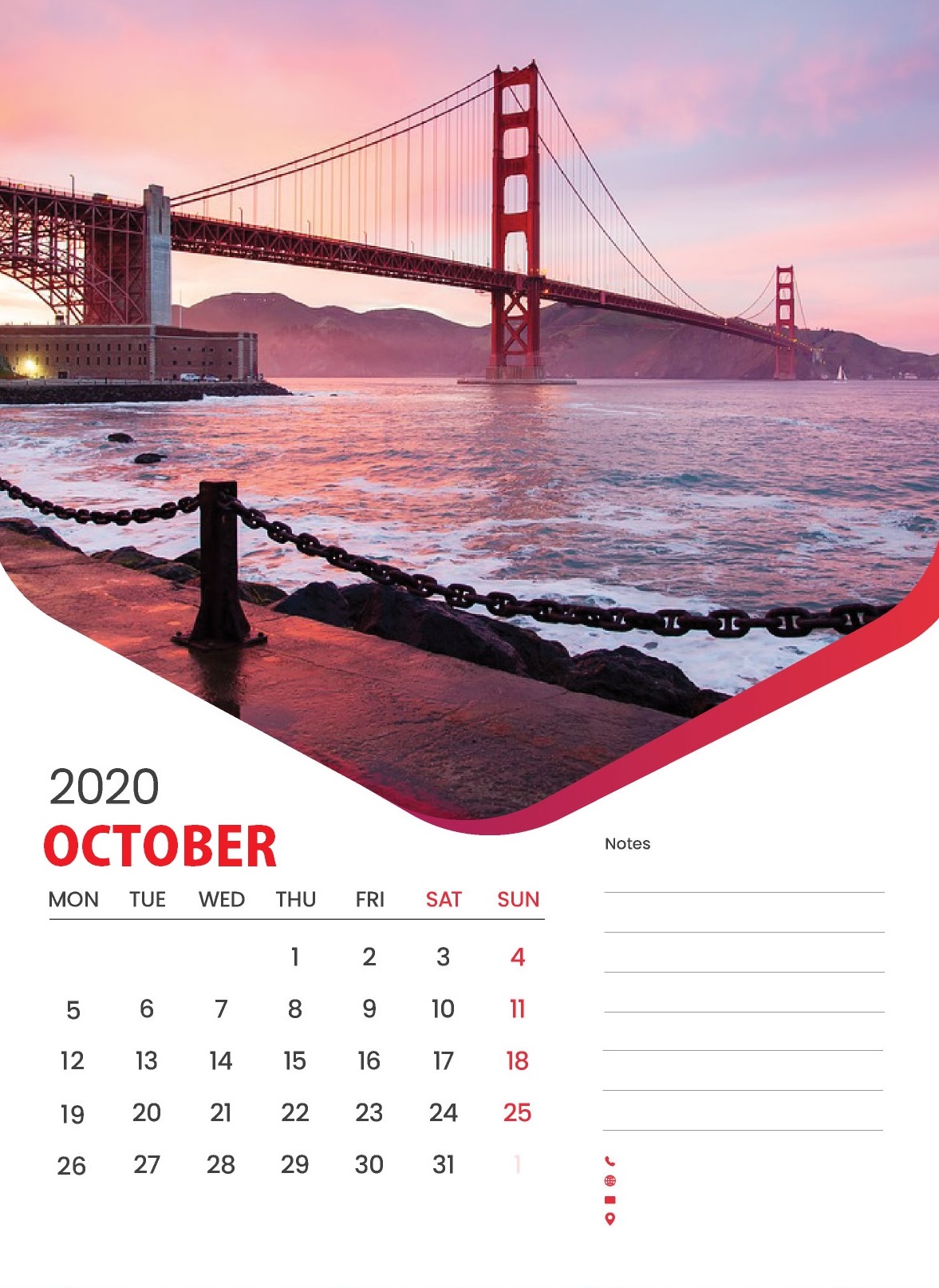 Beautiful October 2020 Calendar