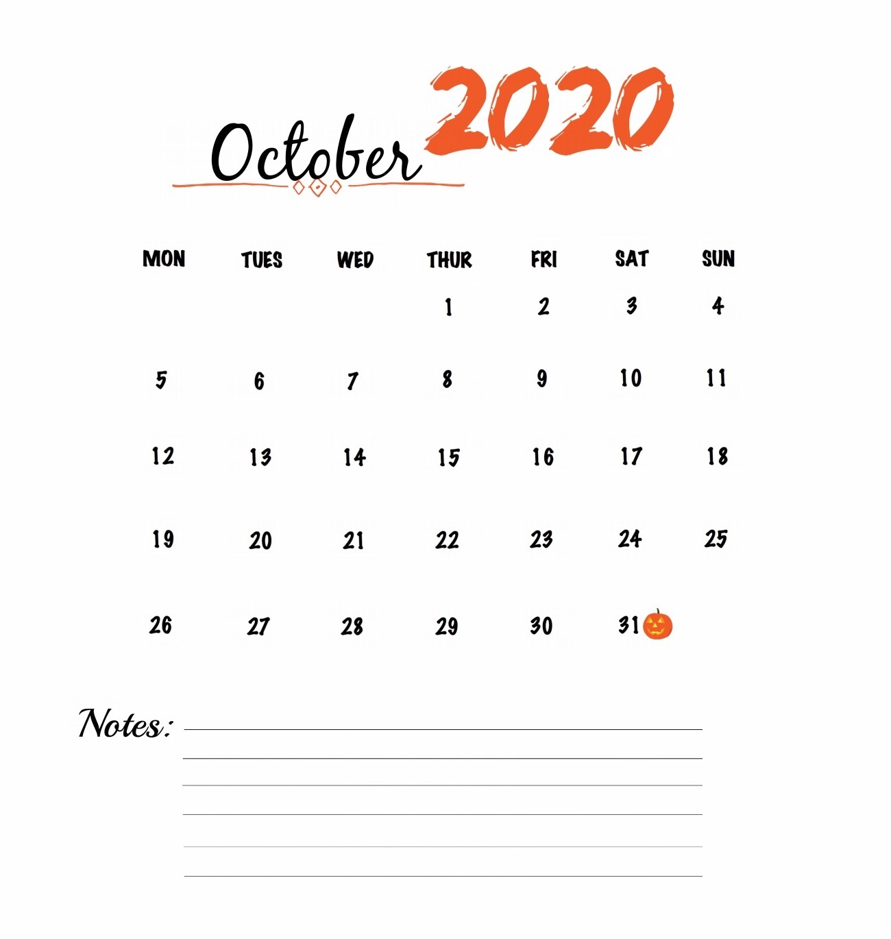 Best October 2020 Calendar