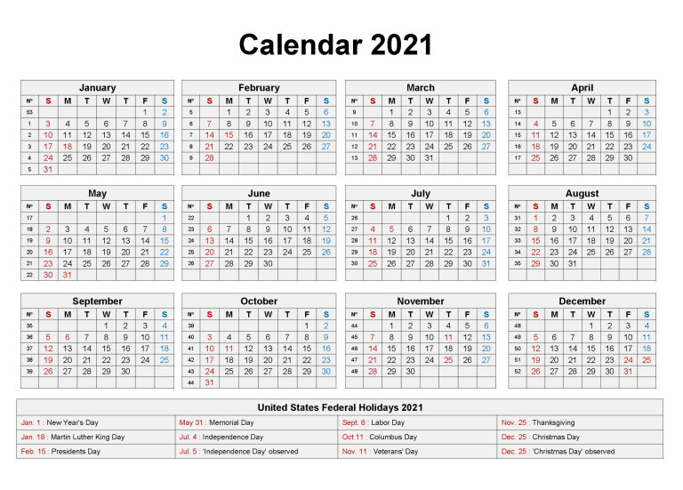 Blank 2021 Calendar Printable