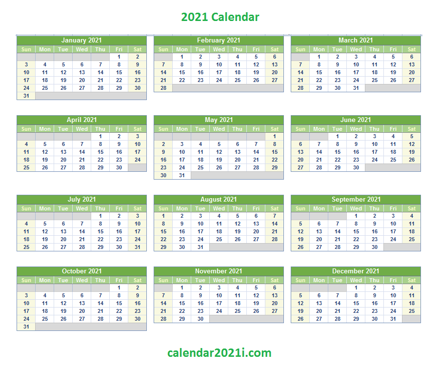 Editable 2021 Yearly Excel Calendar Template