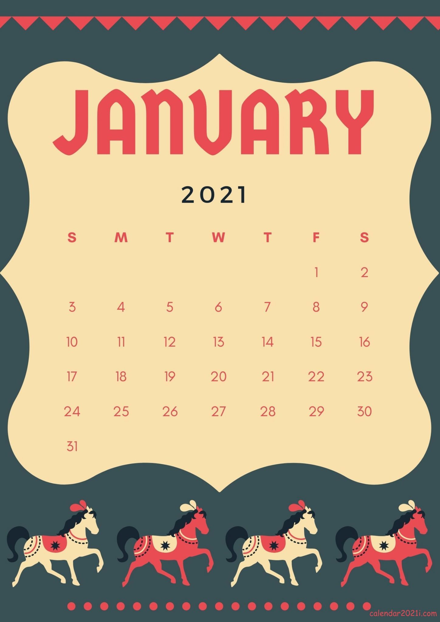 Cute January 2021 Calendar Design Free Download