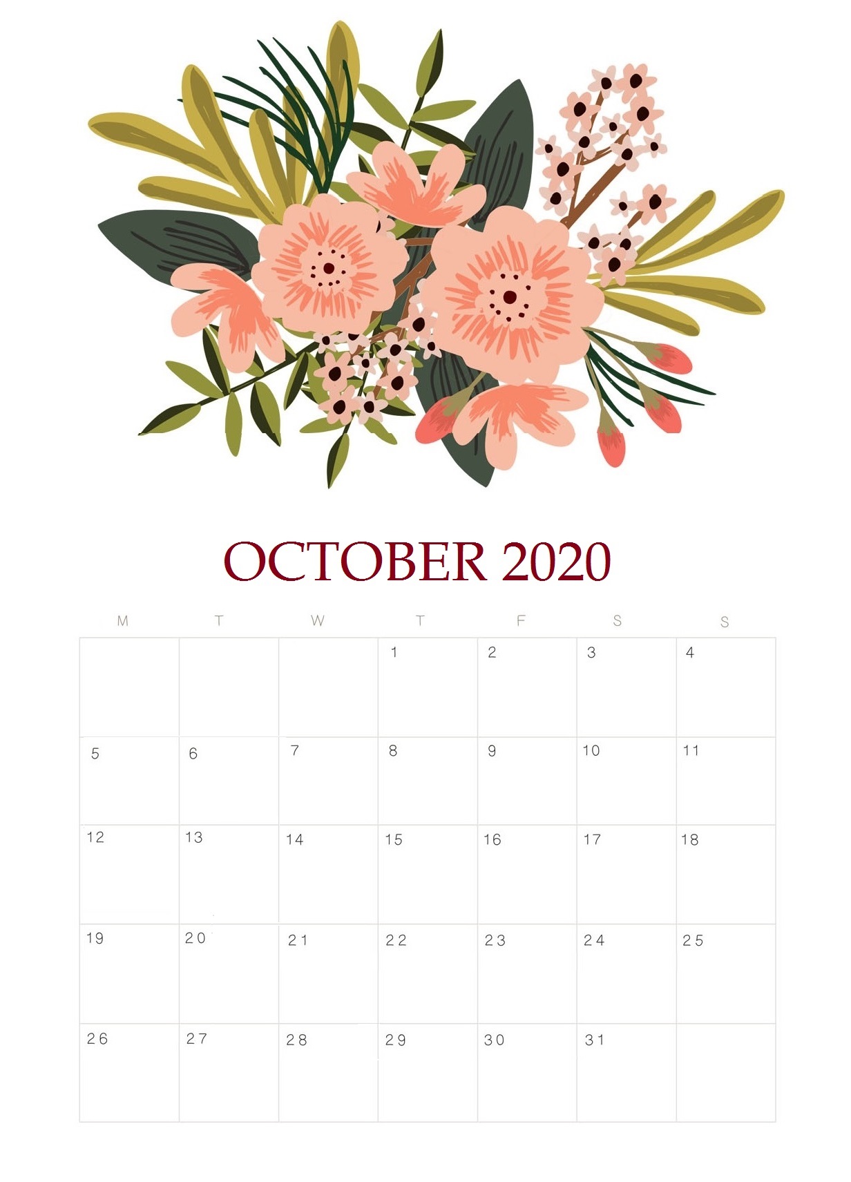Free October 2020 Calendar