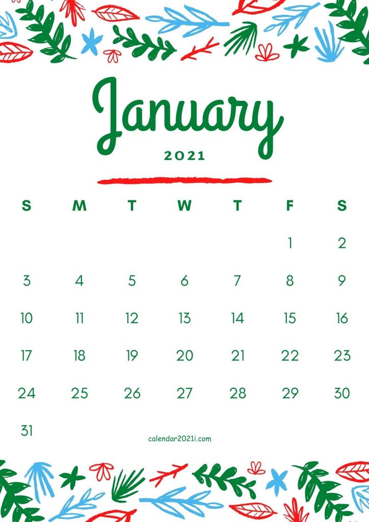 Floral January 2021 Calendar Printable Free Download