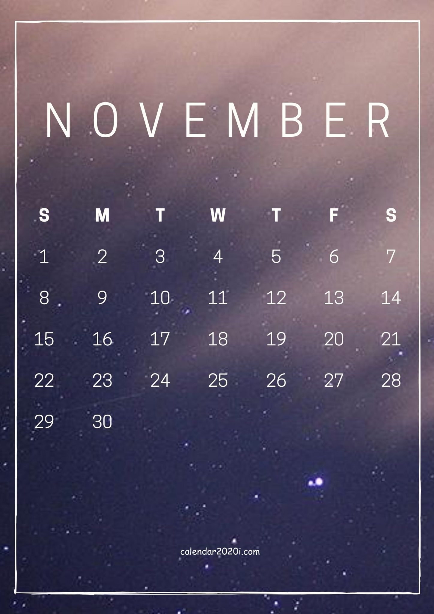 November 2020 Mobile Calendar Wallpaper