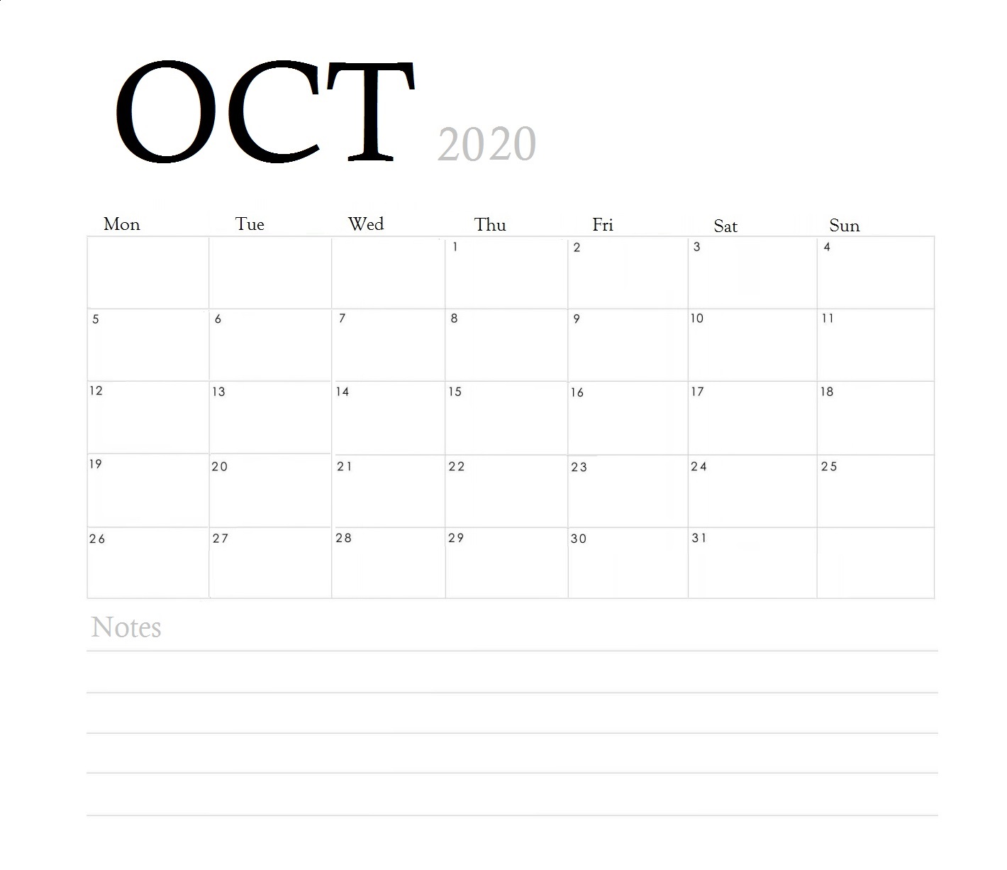 October 2020 Blank Template