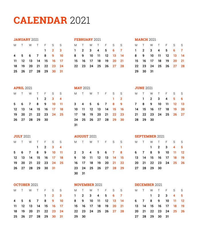 Print 2021 Vertical Calendar